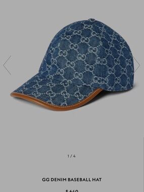 Gucci Denim GG Baseball Cap in Indigo with Tan Trim